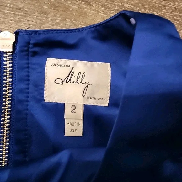 MILLY NY Italian Asymmetrical Peplum Sheath Dress Blue 2 Quiet Luxury Cocktail - Picture 8 of 15